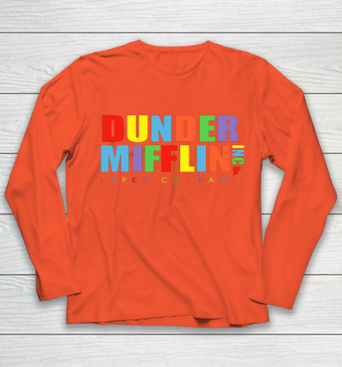 The Office Dunder Mifflin Rainbow Letters Youth Long Sleeve 3