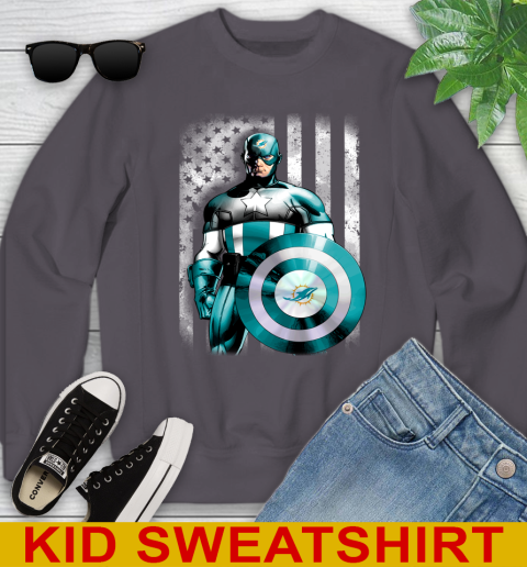 Miami Dolphins NFL Football Captain America Marvel Avengers American Flag Shirt Youth Sweatshirt 5