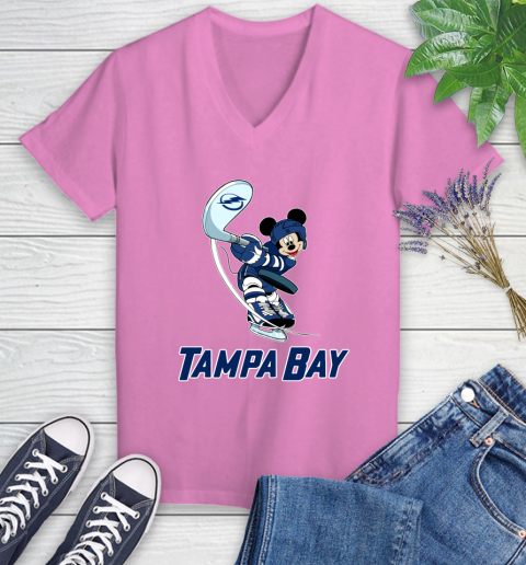 NHL Hockey Tampa Bay Lightning Cheerful Mickey Mouse Shirt Women's V-Neck T-Shirt 12
