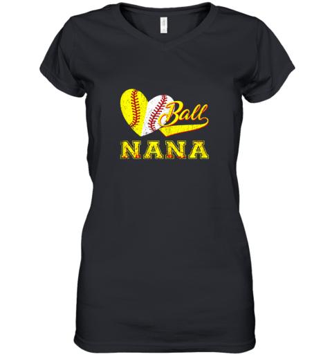 Baseball Softball Ball Heart Nana Shirt Mother's Day Gifts Women's V-Neck T-Shirt