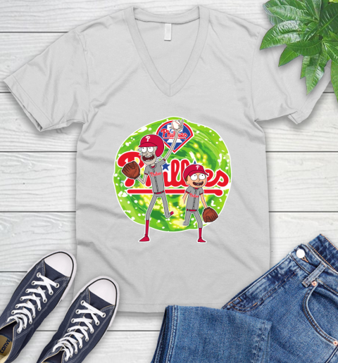MLB Philadelphia Phillies Rick And Morty Baseball Sports V-Neck T-Shirt