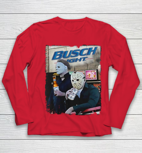 Michael Myers And Jason Voorhees Busch Light Halloween Youth Long Sleeve 8