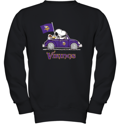 Snoopy And Woodstock Ride The Minnesota Vikings Car NFL Youth Sweatshirt