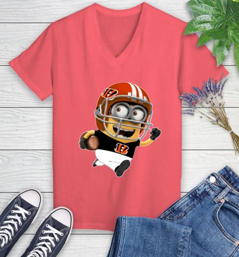 NFL Cincinnati Bengals Minions Disney Football Sports Women's V-Neck T-Shirt 6