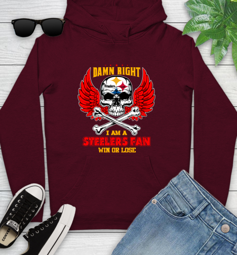 NFL Damn Right I Am A Pittsburgh Steelers Win Or Lose Skull Football Sports Youth Hoodie 7