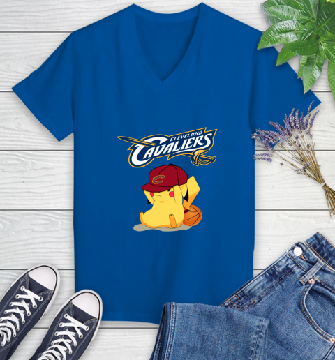 NBA Pikachu Basketball Sports Cleveland Cavaliers Women's V-Neck T-Shirt 10