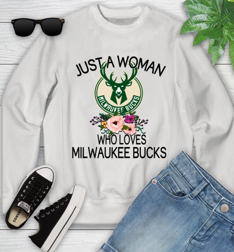 NBA Just A Woman Who Loves Milwaukee Bucks Basketball Sports Youth Sweatshirt