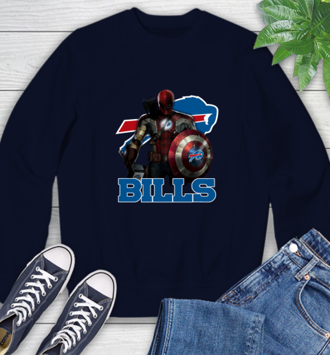 NFL Captain America Thor Spider Man Hawkeye Avengers Endgame Football Buffalo Bills Sweatshirt 3
