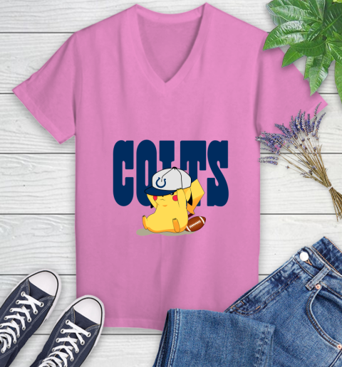 NFL Pikachu Football Sports Indianapolis Colts Women's V-Neck T-Shirt 14