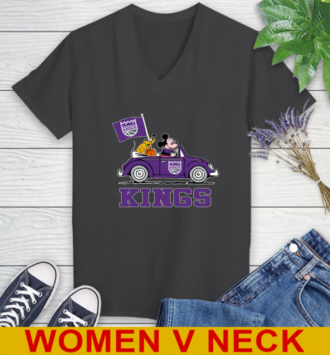 NBA Basketball Sacramento Kings Pluto Mickey Driving Disney Shirt Women's V-Neck T-Shirt 9