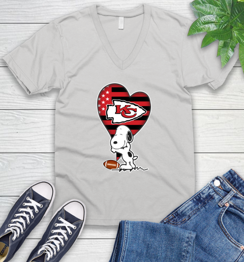 Kansas City Chiefs NFL Football The Peanuts Movie Adorable Snoopy V-Neck T-Shirt