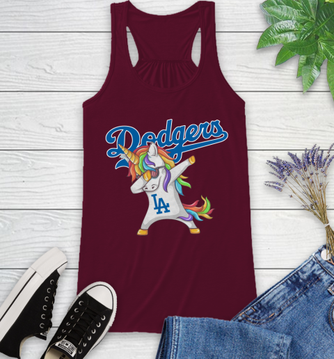 Los Angeles Dodgers MLB Baseball Funny Unicorn Dabbing Sports Racerback Tank 3