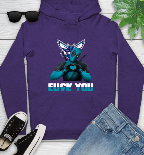 NBA Charlotte Hornets Deadpool Love You Fuck You Basketball Sports Youth Hoodie 5