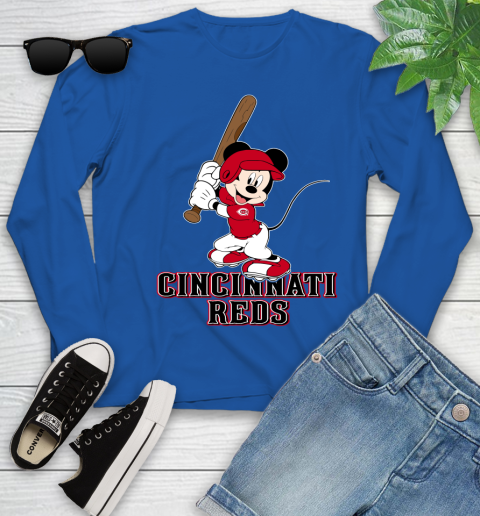 MLB Baseball Cincinnati Reds Cheerful Mickey Mouse Shirt Youth Long Sleeve 10