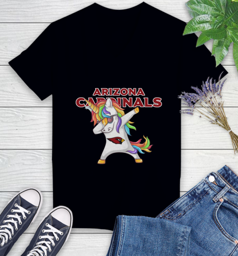 Arizona Cardinals NFL Football Funny Unicorn Dabbing Sports Women's V-Neck T-Shirt 2