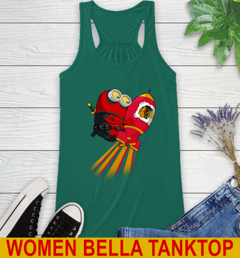 NHL Hockey Chicago Blackhawks Deadpool Minion Marvel Shirt Racerback Tank 5
