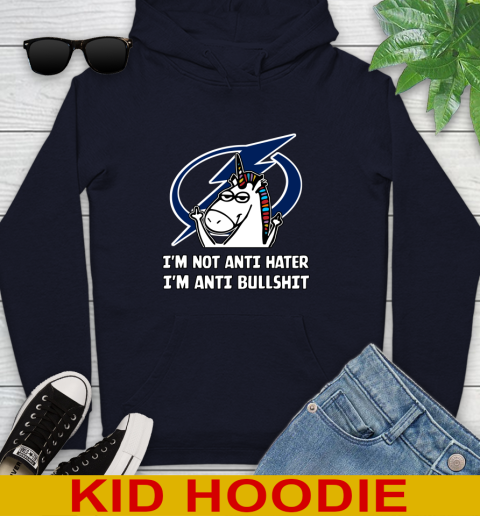 Tampa Bay Lightning NHL Hockey Unicorn I'm Not Anti Hater I'm Anti Bullshit Youth Hoodie 4