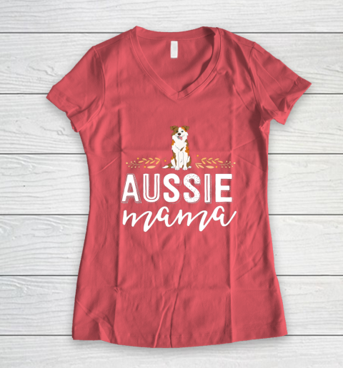 Dog Mom Shirt Aussie Mama Dog Mom Shirt For Women Australian Shepherd Women's V-Neck T-Shirt 4