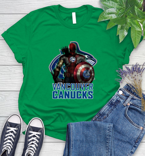 NHL Captain America Thor Spider Man Hawkeye Avengers Endgame Hockey Vancouver Canucks Women's T-Shirt 6