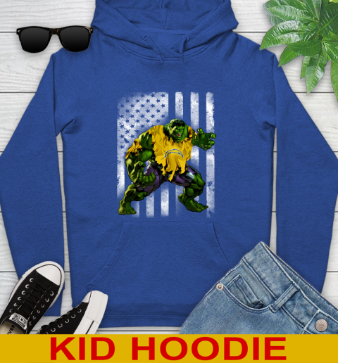 Los Angeles Chargers Hulk Marvel Avengers NFL Football American Flag Youth Hoodie 10