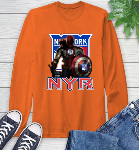 NHL Captain America Thor Spider Man Hawkeye Avengers Endgame Hockey New York Rangers Long Sleeve T-Shirt 5