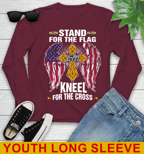 NBA Basketball Utah Jazz Stand For Flag Kneel For The Cross Shirt Youth Long Sleeve 6