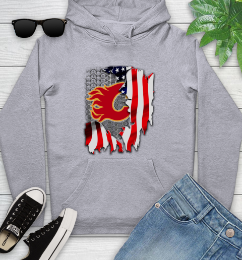 Calgary Flames NHL Hockey American Flag Youth Hoodie 6