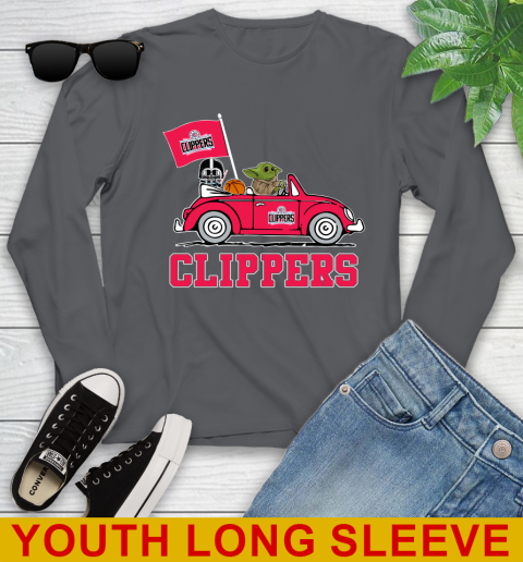 NBA Basketball LA Clippers Darth Vader Baby Yoda Driving Star Wars Shirt Youth Long Sleeve 9