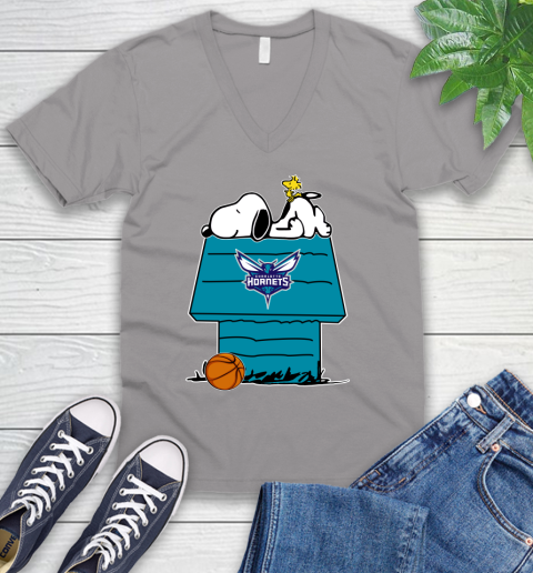 Charlotte Hornets NBA Basketball Snoopy Woodstock The Peanuts Movie V-Neck T-Shirt 4