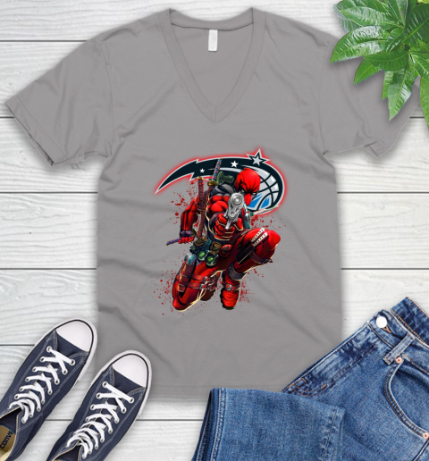 NBA Deadpool Marvel Comics Sports Basketball Orlando Magic V-Neck T-Shirt 4