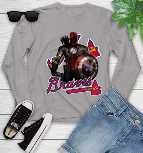 MLB Captain America Thor Spider Man Hawkeye Avengers Endgame Baseball Atlanta Braves Youth Long Sleeve 5