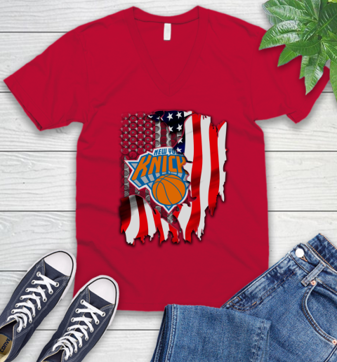 New York Knicks NBA Basketball American Flag V-Neck T-Shirt 6