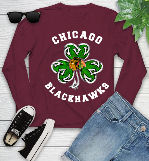 NHL Chicago Blackhawks Three Leaf Clover St Patrick's Day Hockey Sports Youth Long Sleeve 6