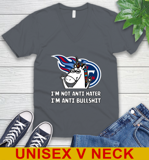 Tennessee Titans NFL Football Unicorn I'm Not Anti Hater I'm Anti Bullshit V-Neck T-Shirt 5