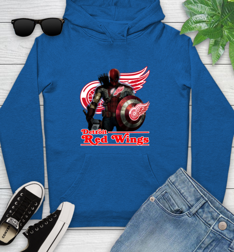 NHL Captain America Thor Spider Man Hawkeye Avengers Endgame Hockey Detroit Red Wings Youth Hoodie 9