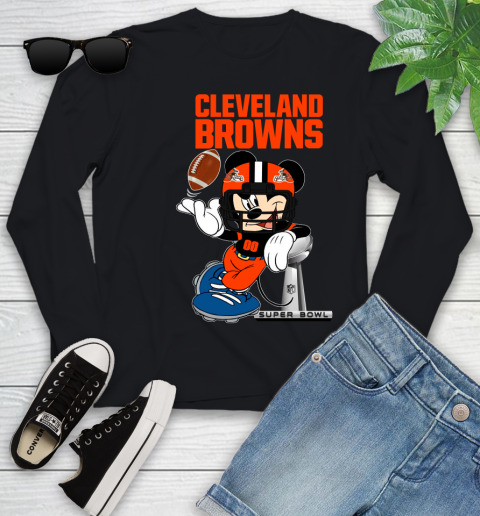 NFL Cleveland Browns Mickey Mouse Disney Super Bowl Football T Shirt Youth Long Sleeve 2