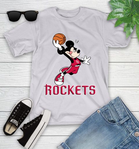 NBA Basketball Houston Rockets Cheerful Mickey Mouse Shirt Youth T-Shirt 4