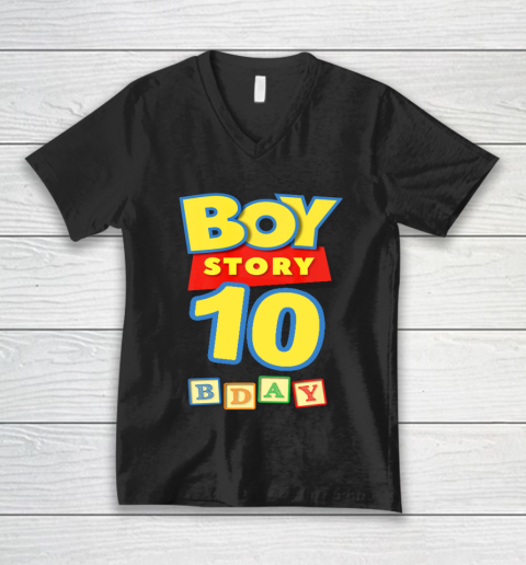 Toy Blocks Boy Story 10 Year Old Birthday V-Neck T-Shirt