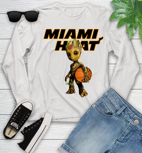 Miami Heat NBA Basketball Groot Marvel Guardians Of The Galaxy Youth Long Sleeve