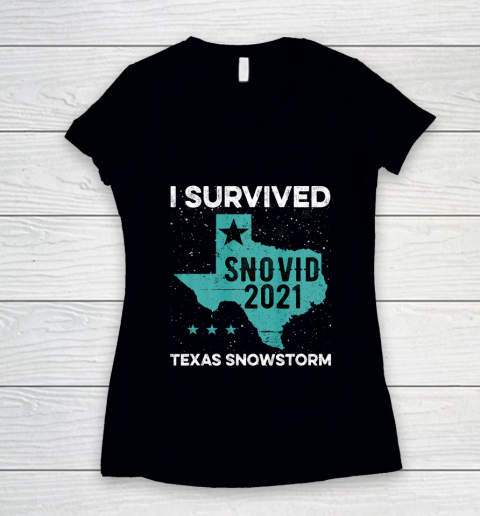 I Survived Snovid 2021 Texas Snowstorm Texas Strong Women's V-Neck T-Shirt