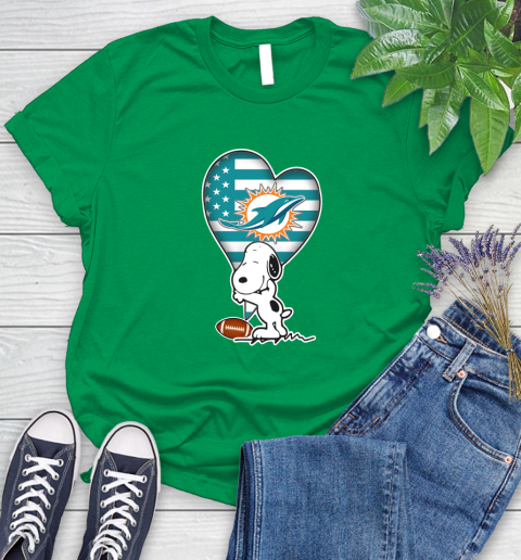 Miami Dolphins NFL Football The Peanuts Movie Adorable Snoopy Women's T-Shirt 6