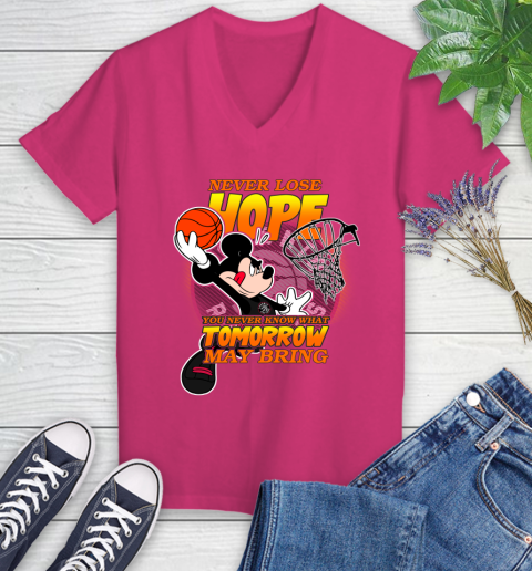Toronto Raptors NBA Basketball Mickey Disney Never Lose Hope Women's V-Neck T-Shirt 9