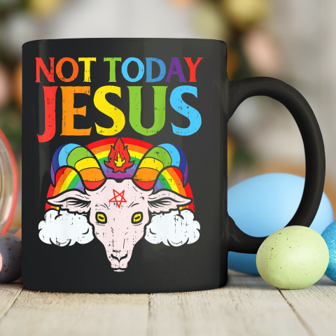 Not Today Jesus Satan Goat Satanic Rainbow Satanism Ceramic Mug 11oz 1