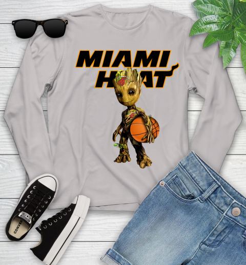 Miami Heat NBA Basketball Groot Marvel Guardians Of The Galaxy Youth Long Sleeve 12