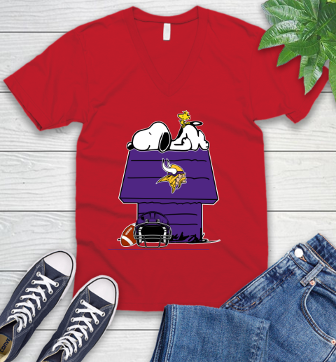 Minnesota Vikings NFL Football Snoopy Woodstock The Peanuts Movie V-Neck T-Shirt 7