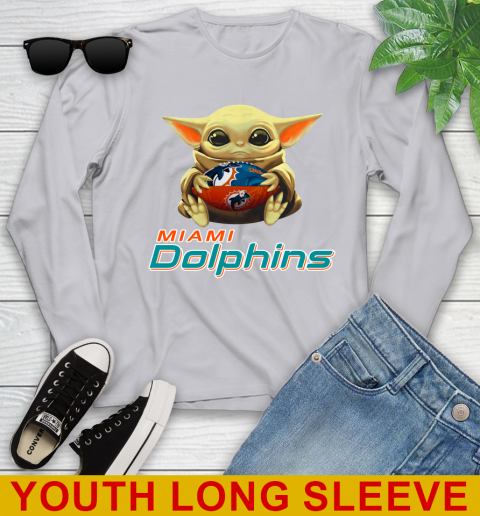 NFL Football Miami Dolphins Baby Yoda Star Wars Shirt Youth Long Sleeve 6