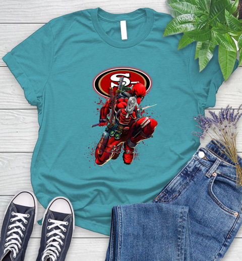 NFL Deadpool Marvel Comics Sports Football San Francisco 49ers Women's T-Shirt 12
