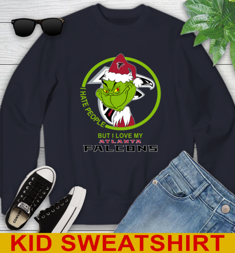 Atlanta Falcons NFL Christmas Grinch I Hate People But I Love My Favorite Football Team Youth Sweatshirt 3