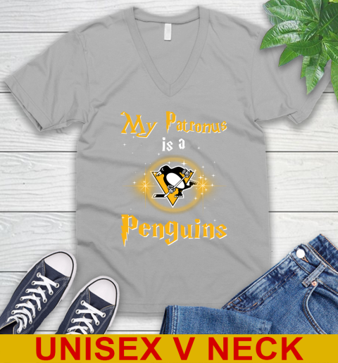 NHL Hockey Harry Potter My Patronus Is A Pittsburgh Penguins V-Neck T-Shirt 3