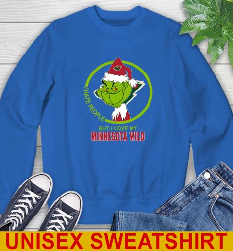 Minnesota Wild NHL Christmas Grinch I Hate People But I Love My Favorite Hockey Team Sweatshirt 9